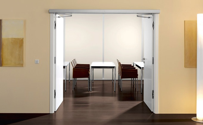 automated swing door opening into office