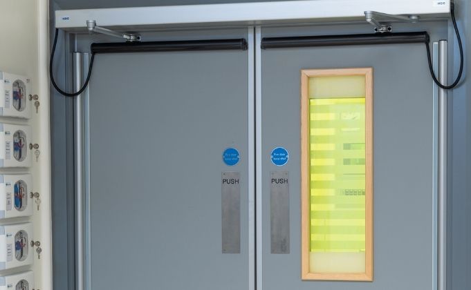 Internal lead lined timber doorsets installed in hospital xray room