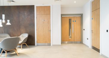 Elite timber doors with overhead panels_Elite fire door with integrated hardware and access control
