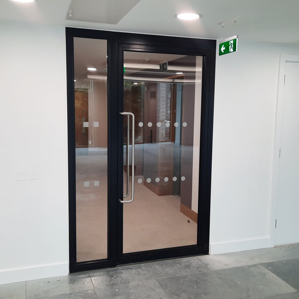 internal steel glazed fire rated doorset with side panel