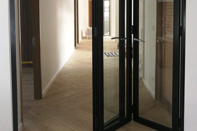 black steel profile folding door in house