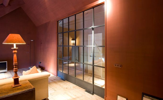Internal interior steel door with glazed panels residential setting