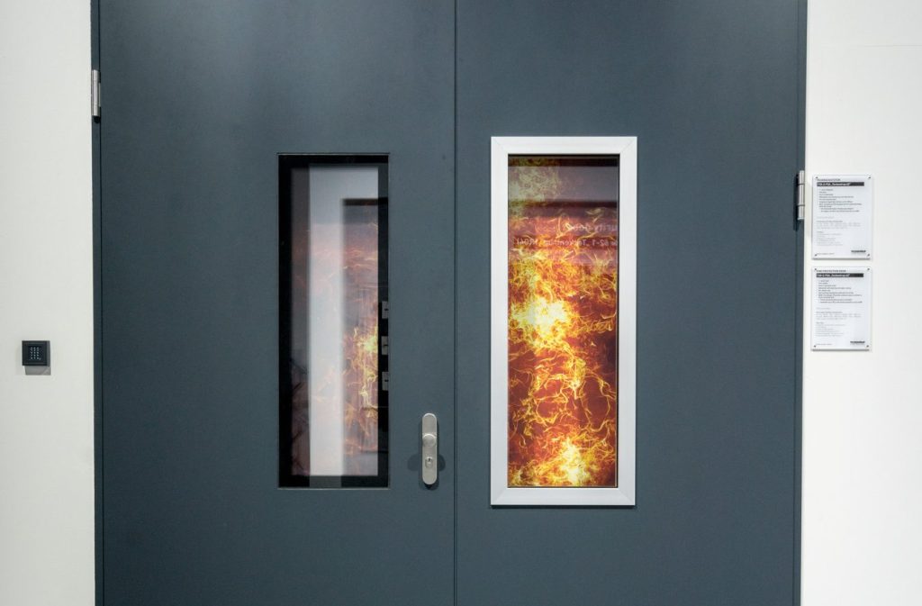 example double steel door with vision panels