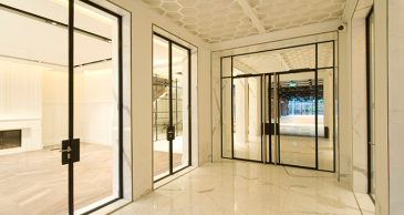 Double steel profile fire rated glass doors with ironmongery