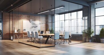 Glazed partition for modern office meeting room