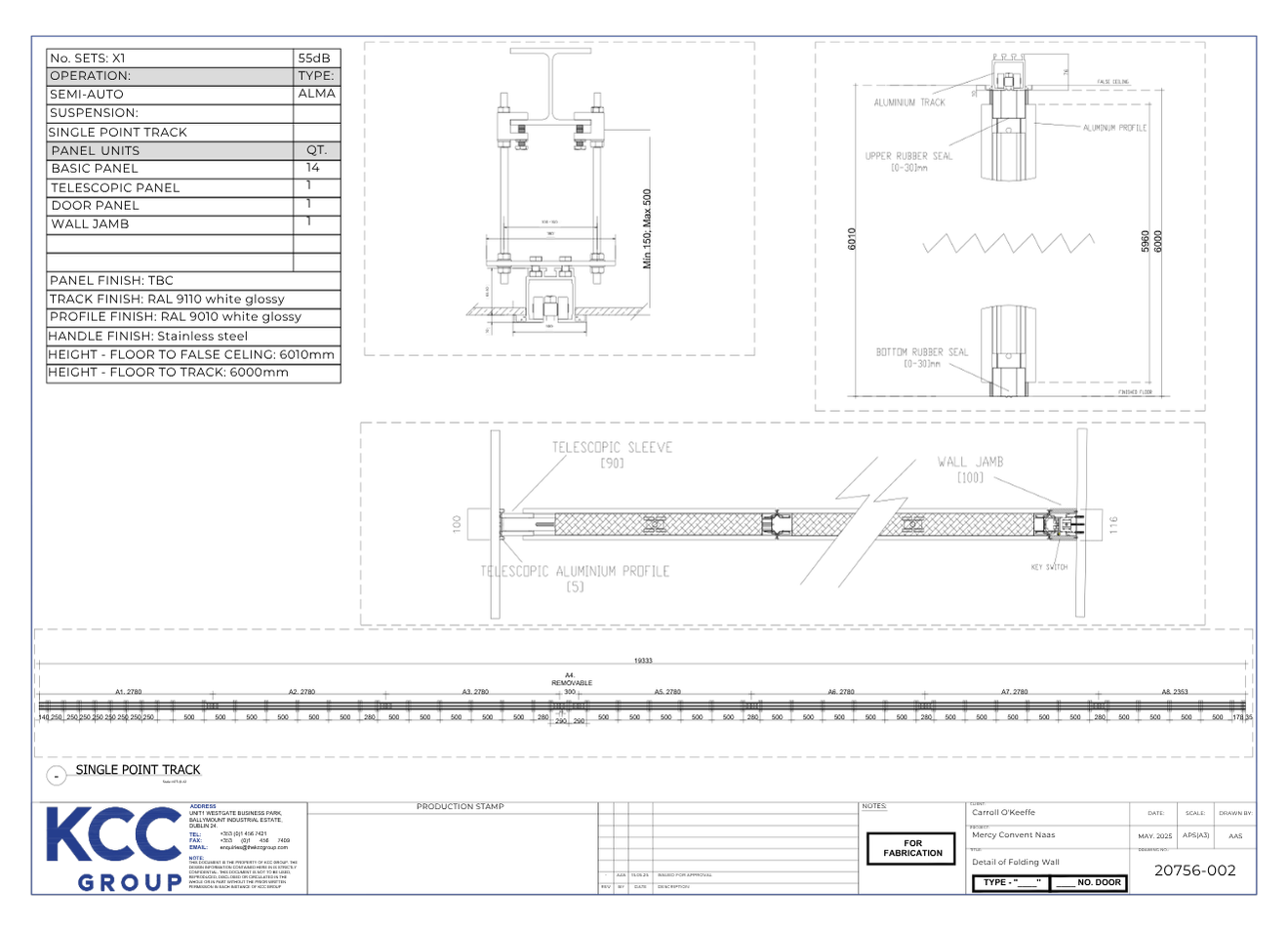 Internal Folding Wall System engineered to manage a 5.6-tonne partition load safely, incorporating Unistrut channels, reinforced steel plates, and Lindapter girder clamps for durability, compliance, and long-term reliability.