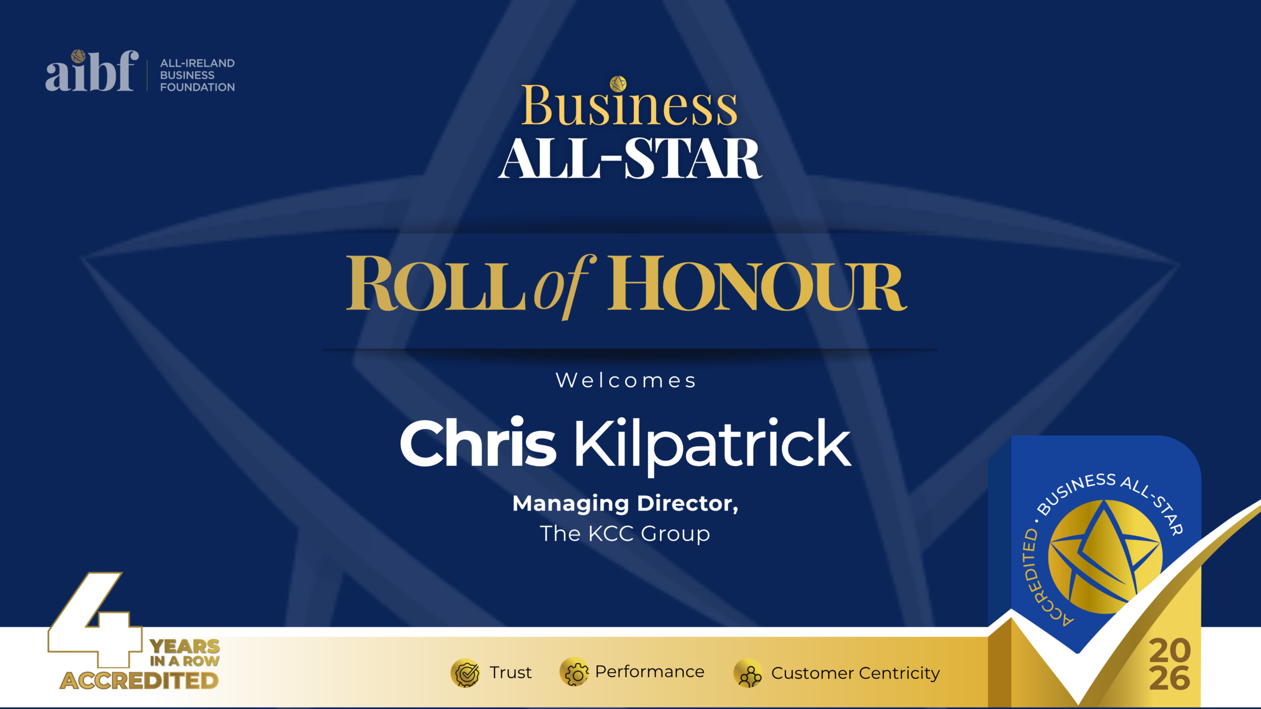 Chris Kilpatrick All-Ireland Business Foundation Business All-Star 2026 accreditation.